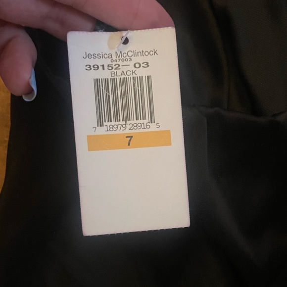 New Vintage 90s Jessica McClintock Gunne Sax Black Satin Tuxedo Strapless Dress - Picture 5 of 10